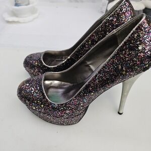 Charlotte Russe Glitter Platform Stiletto Heels Rainbow‎ Party Pumps Womens 8